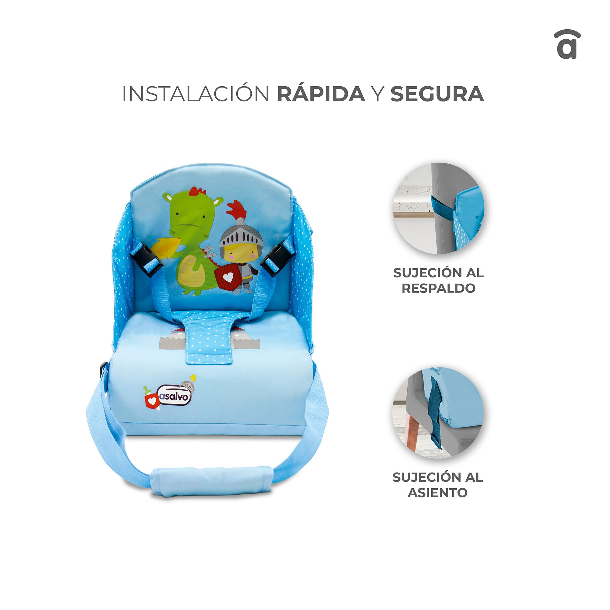 Asalvo BOOSTER CUSCUS Trona de Viaje para bebés hasta 15 kg, Plegable, Arnés de seguridad, bolsillo, Respaldo 25 cm, Búho Beige