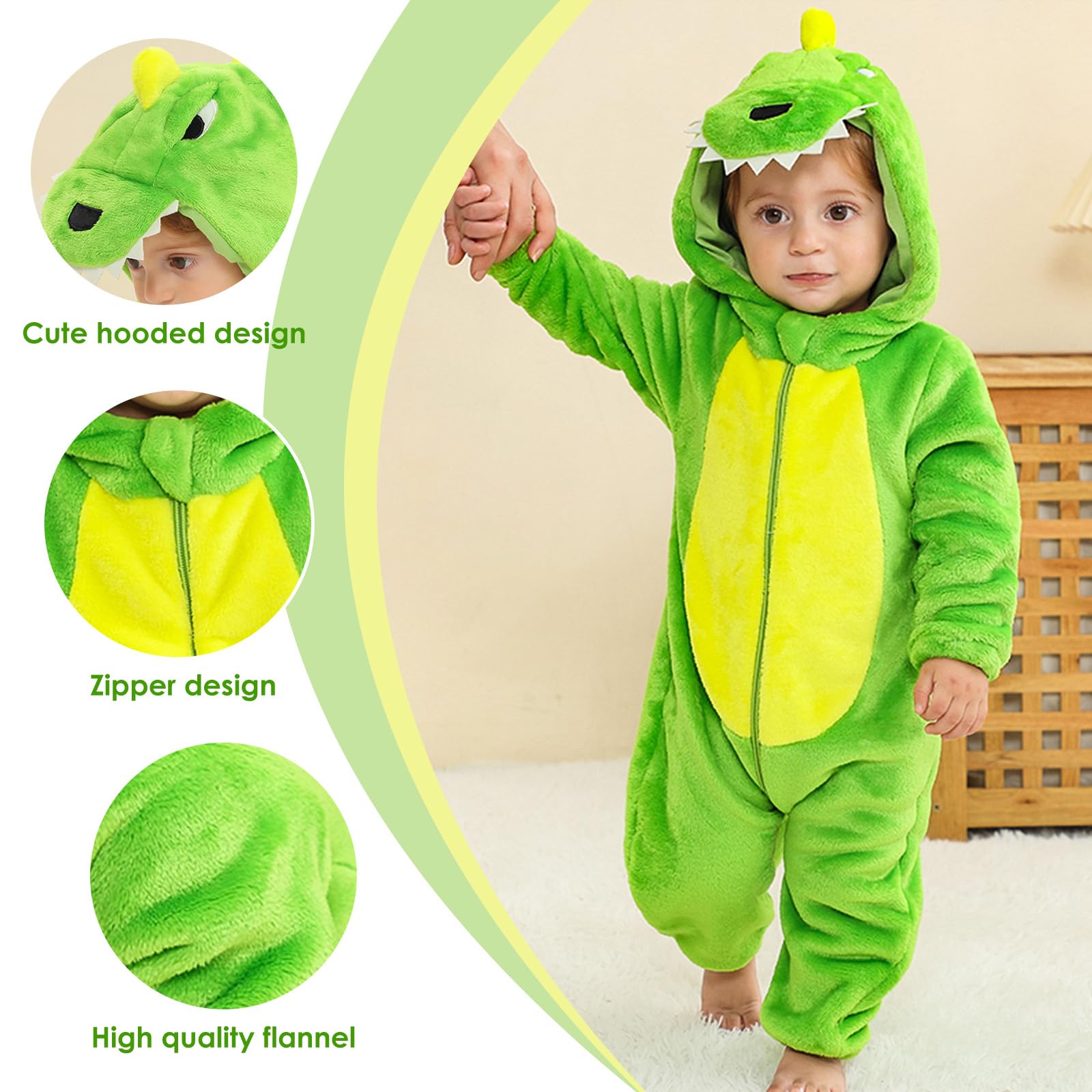 Mono bebé Capucha Mameluco de Bebé Unisex Disfraz de Dinosaurio Otoño Invierno Pijamas con Capucha Estilo Traje de Cosplay de Franela