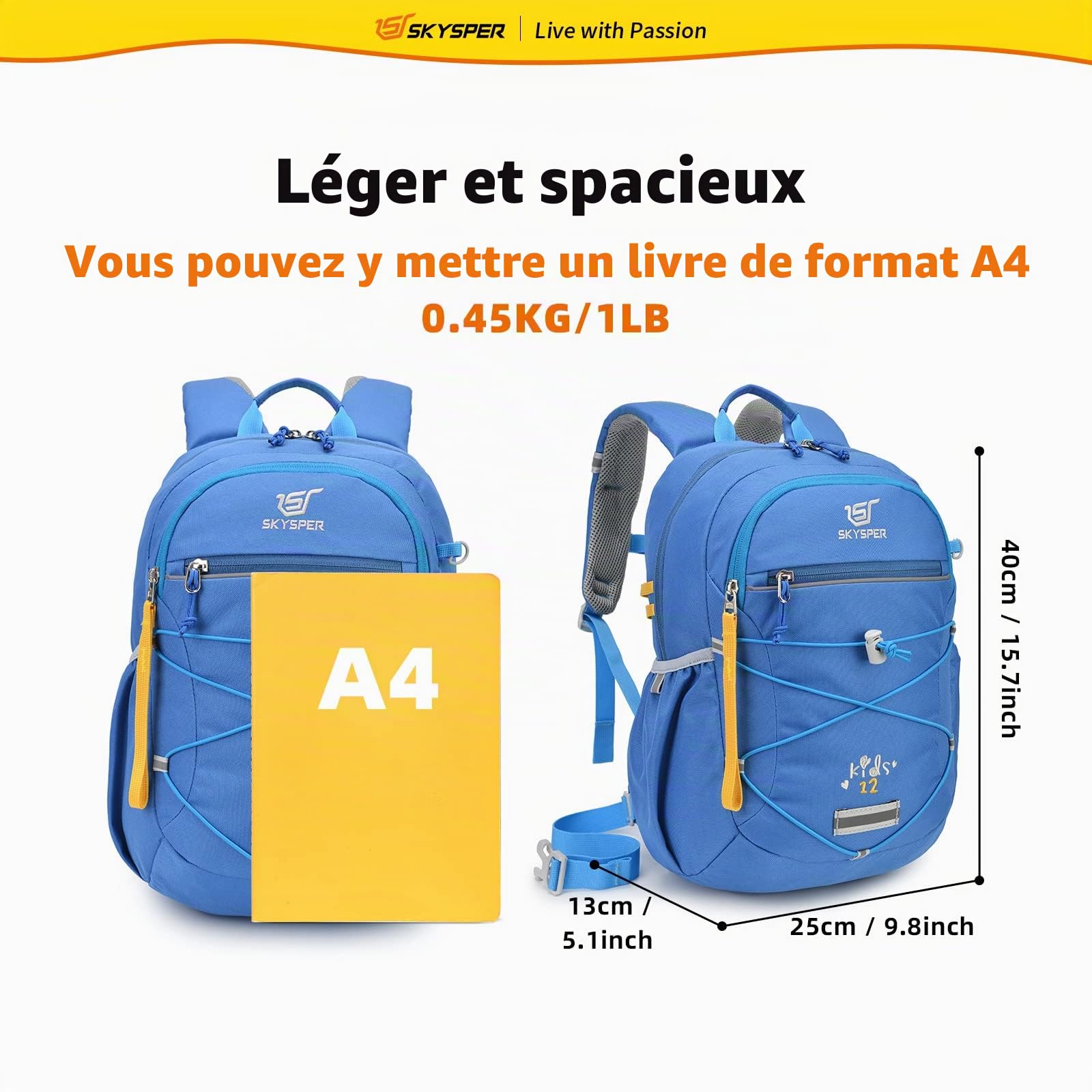 SKYSPER Cartable Fille Garcon Primaire 12-18L Sac à Dos Enfant | avec Sangle de Poitrine Léger Sac A Dos Maternelle 3-8 Ans Petit Cartable Fille Primaire pour Voyage Randonnée