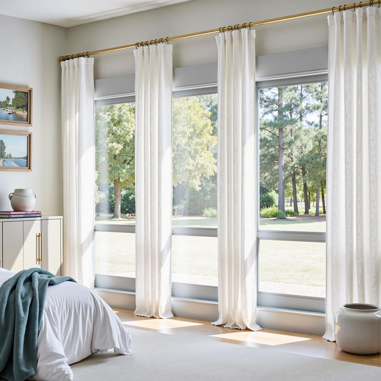 jinchan Linen Curtains 50W x 96L Inch Off White for Living Room Farmhouse Curtains Clip Rings Back Tab Rod Pocket Drapes 4-Panel Set