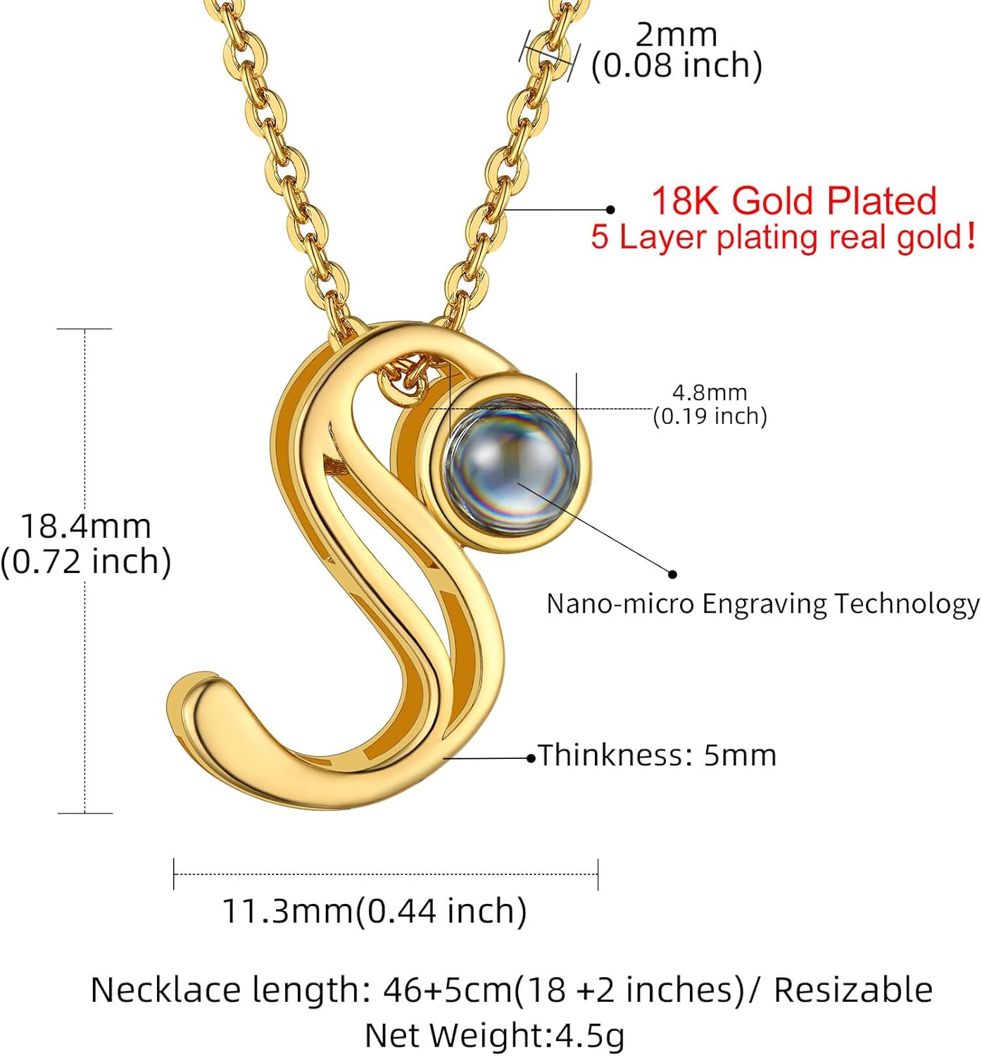 Custom4U Personalized Initial Picture Necklace for Women, Projection Necklace with Picture Inside, Gold/Silver Letter Pendant Necklace, Custom Photo Gifts for Mom Wife Birthday Valentines Christmas - Image 4