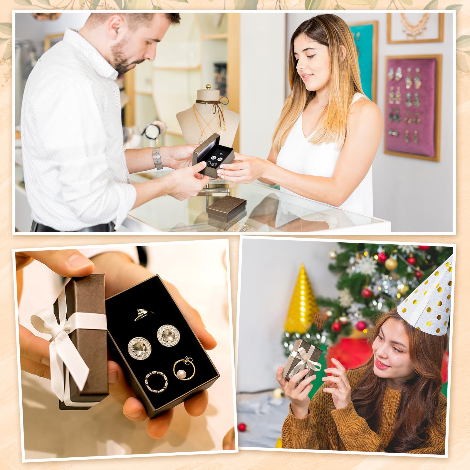 Tenceur Lot de 100 boîtes cadeaux de Noël en papier kraft pour collier, boucles d'oreilles, bracelet (marron, 8,1 x 5,1 x 3 cm)