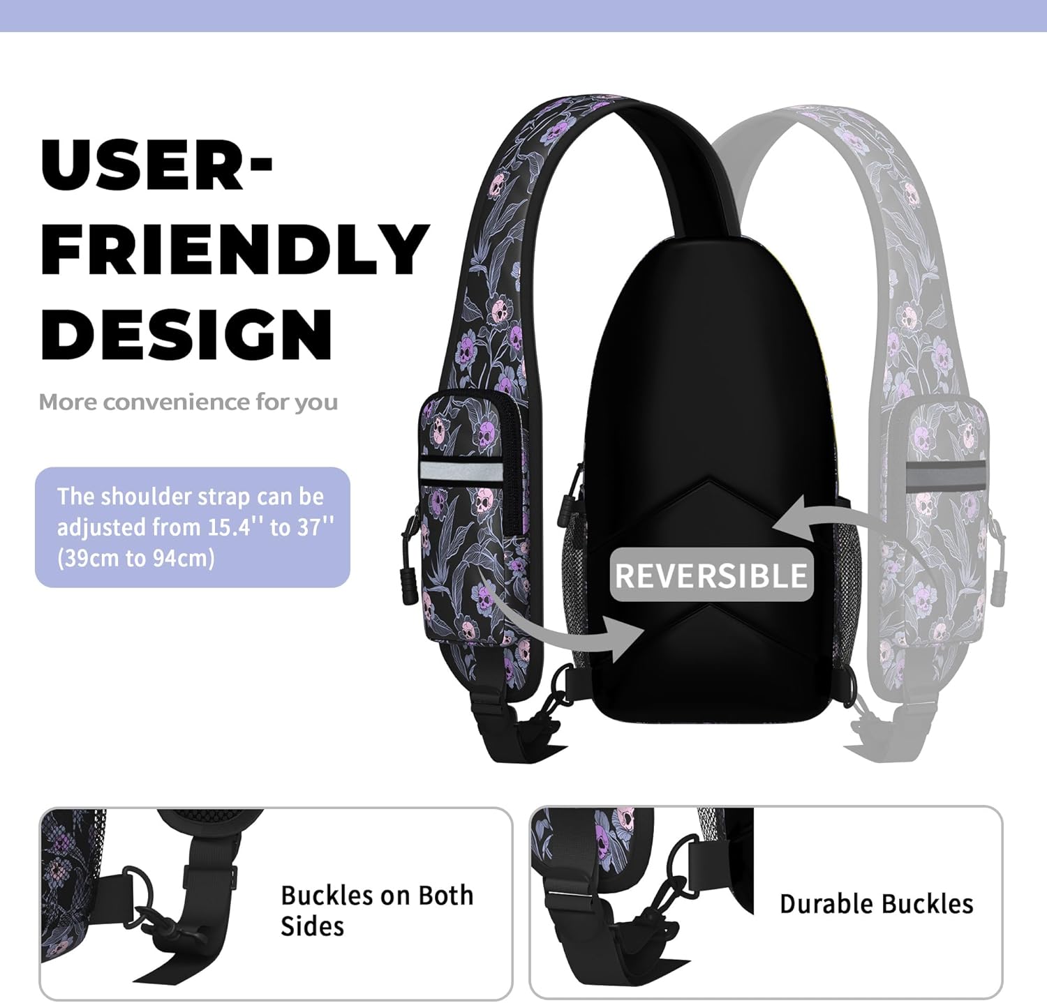 Skull Goth Sling Bag For Women Men Small Crossbody Bags Halloween Gothic Mini Water Resistant Casual Chest Bag Backpack Shoulder Daypack For Travel Hiking Gifts - Image 2