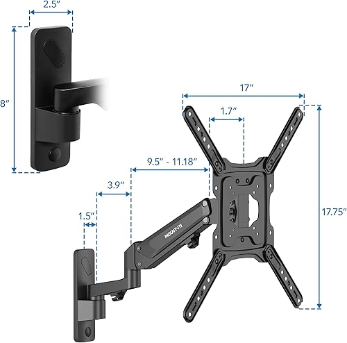 Miniatura 8 de Mount-It! Soporte de pared para TV de altura ajustable movimiento completo, desplegable, ajuste vertical, se adapta a pantallas de 23 a 55 pulgadas,