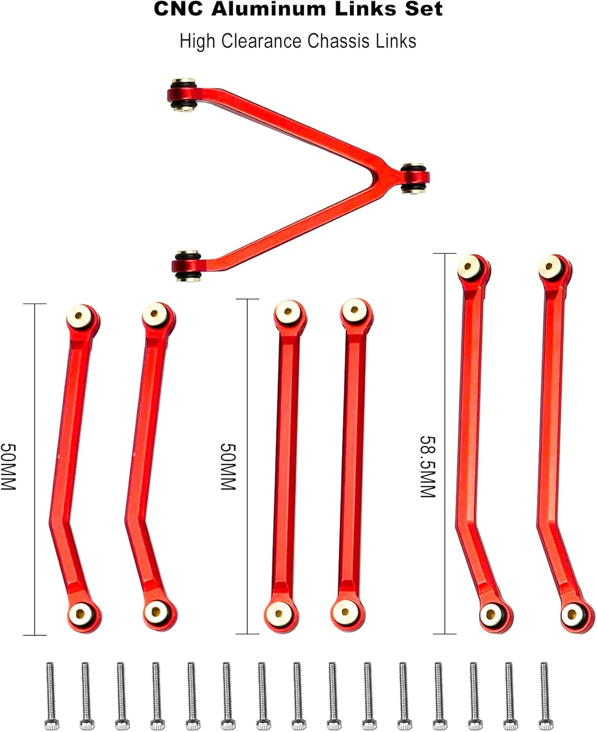 High Clearance Chassis Links Kit Skid Plate and Steering Rod Tie Links Fit for Axial SCX24 AXI00001 C10 AXI00002 JLU for 1/24 RC Crawler LWB 133.7mm Red