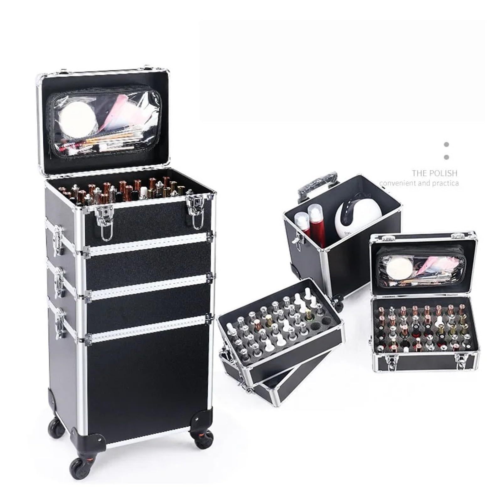Walizka na kółkach kosmetycznych, wózek do makijażu walizka na przybory do makijażu profesjonalny estetyczny manicure artysta walizka na kółkach bagaż kosmetyczny kosmetyki wózek narzędziowy, Czarny