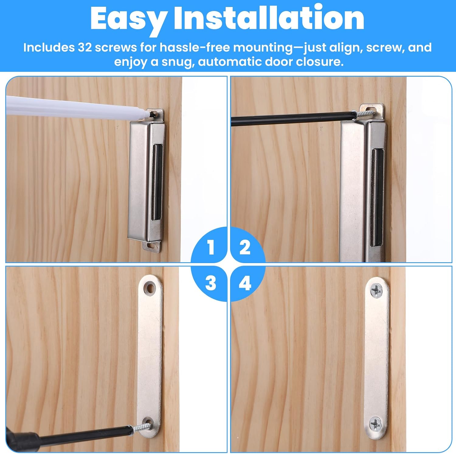 8 Pack Magnetic Door Catch – 150lb Heavy Duty Stainless Steel Cabinet Magnets for Secure Closure, Childproof Design – Ideal for Kitchen, Bathroom, Wardrobe, Closet (3.79”, Silver)
