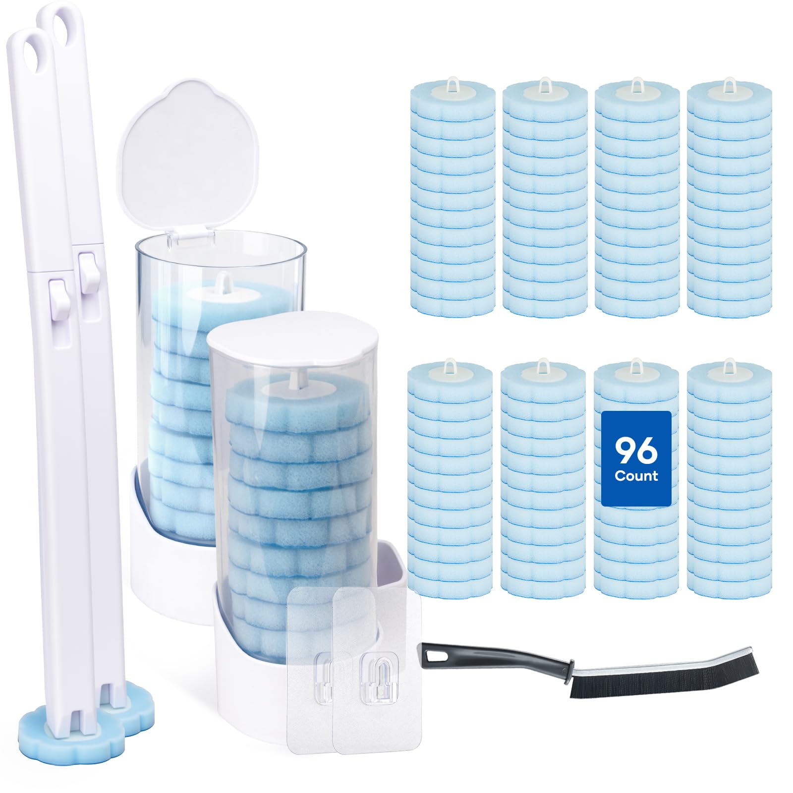 2 Pack Disposable Toilet Brush and Holder Set Wall Mounted Toilte Wand Kit Disposable Bowl Ceaner Wand and