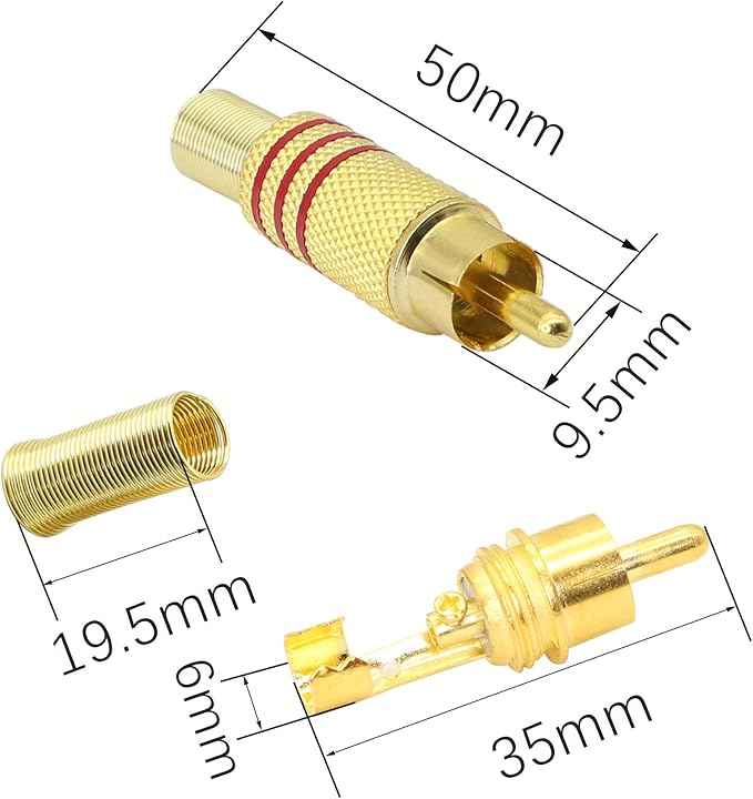 Conector RCA Macho Dorado Sin Soldadura para Cable de Audio 4 Unidades miniatura 5