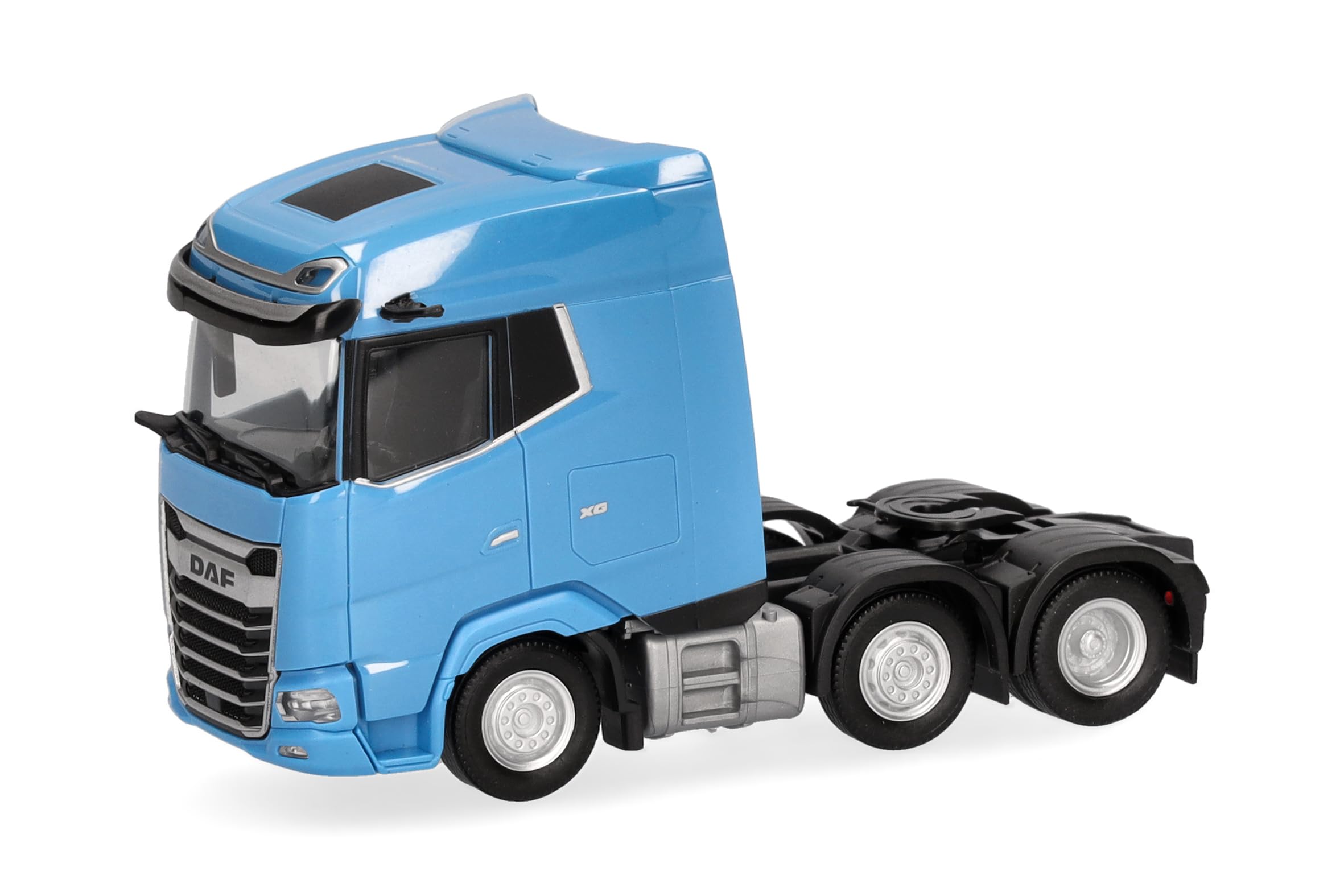 Herpa truck model DAF XG rigid tractor 3axles (6x2), on a scale of 1:87, plastic miniature, made in Germany, model building, collectors edition, light blue