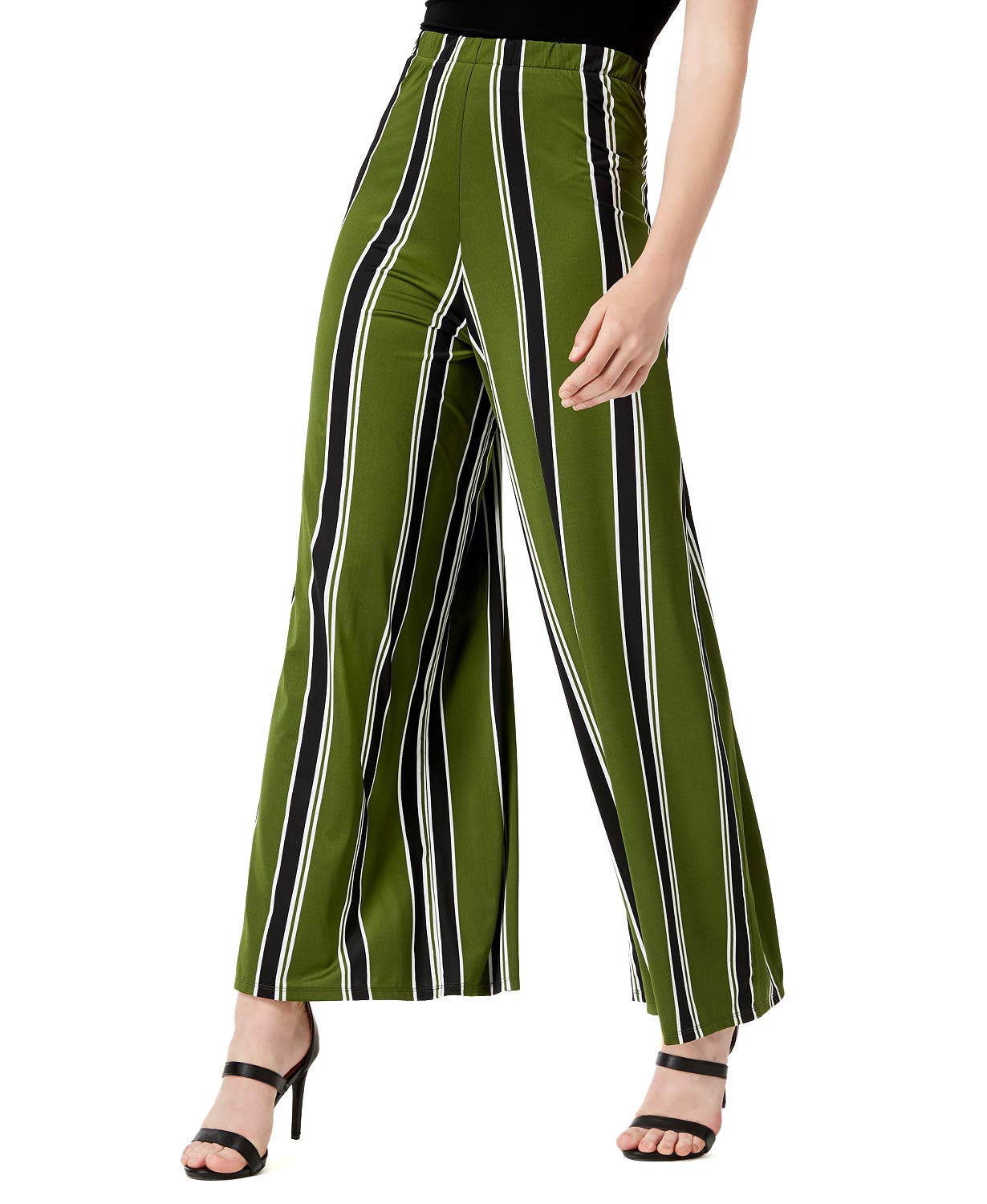 Bar III Striped Wide-Leg Pants Green Large