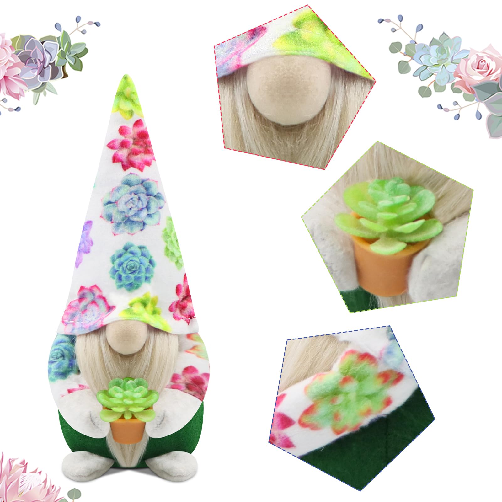 Decorazioni Primavera Gnomi - Set Di 3, Peluche Floreali Per Pasqua E Home Decor, 19 Cm - Foto 10