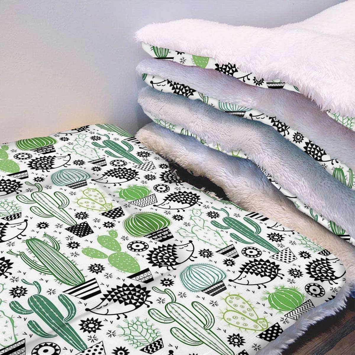 review Multicolor Thermal Pet Mat Bed Liner Cartoon Hedgehog Animals Saguaro and Prickly for Small Medium Large Dogs Cats Cactus 25