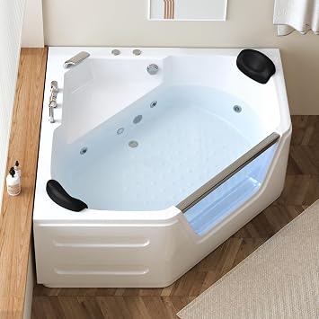 59 in Corner Jetted Bathtub for 2 with LED and Dual Headrests