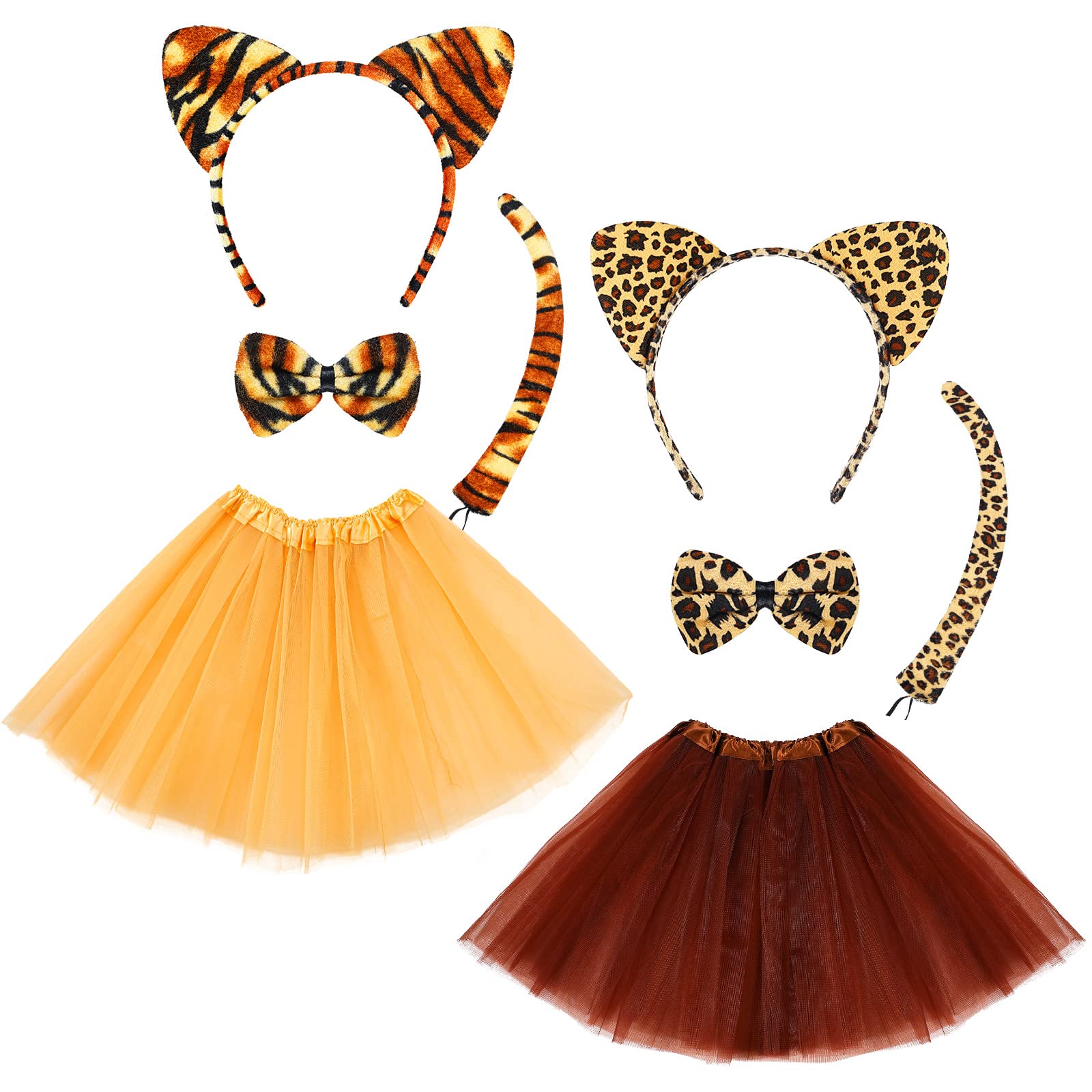 Geyoga2 Sets Kids Cheetah Costume Leopard Lion Ears and Tail Set with Tutu Skirt and Tiger Costume Animal Ears and Tail Cosplay Animal Themed Costumes for Kids Cosplay Birthday Party Stage Performance