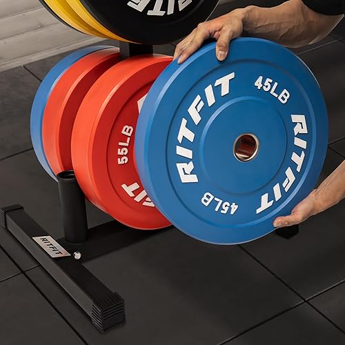 Vista 13 de RitFit Estante para placas de peso horizontal/vertical, estante de almacenamiento de pesas con soporte para discos de peso de 2 pulgadas, estante