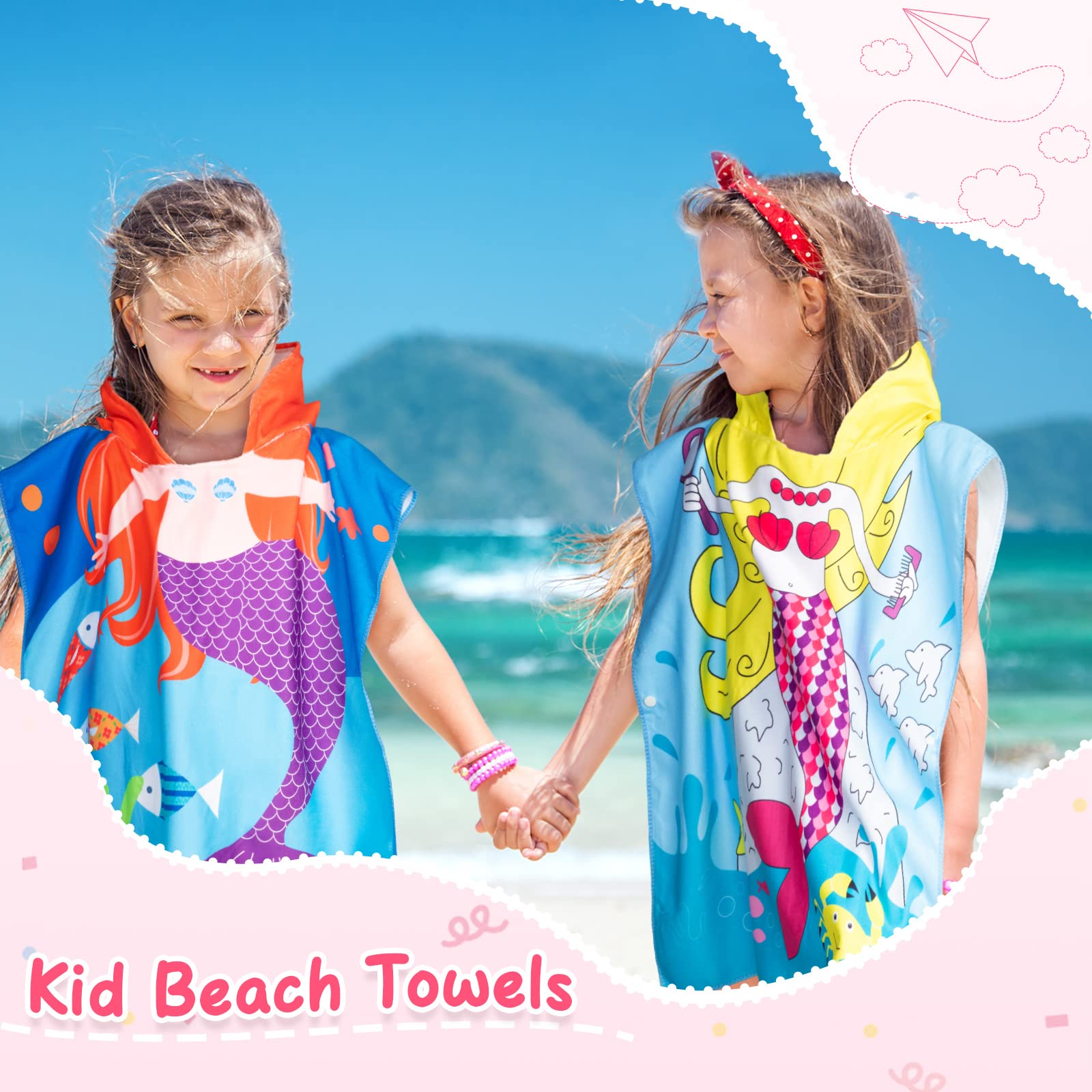 Foaincore 10 Stück Kapuzenhandtücher für Kleinkinder, Kinder, Poncho-Handtücher, Kinder, Strandtücher, 119,6 x 61 cm, weiche Mikrofaser, Baby-Kapuze, Pool-Handtuch, Poncho, Wickel-Bademantel mit