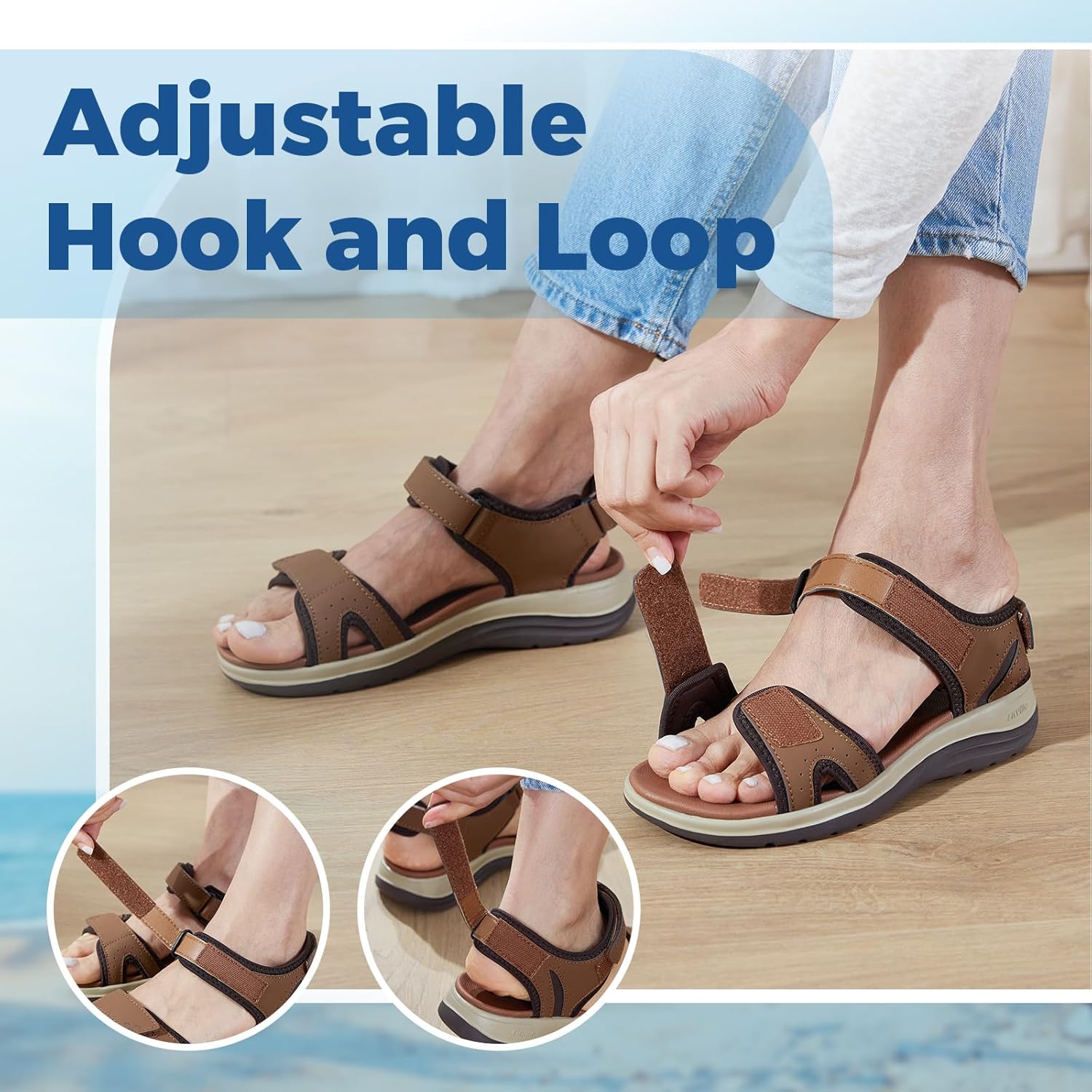 FitVille Women's Orthopedic Wide Sandals Strappy Arch Support Flat Sandals for Plantar Fasciitis & Swollen Feet | Adjustable Ankle Strap - Image 6