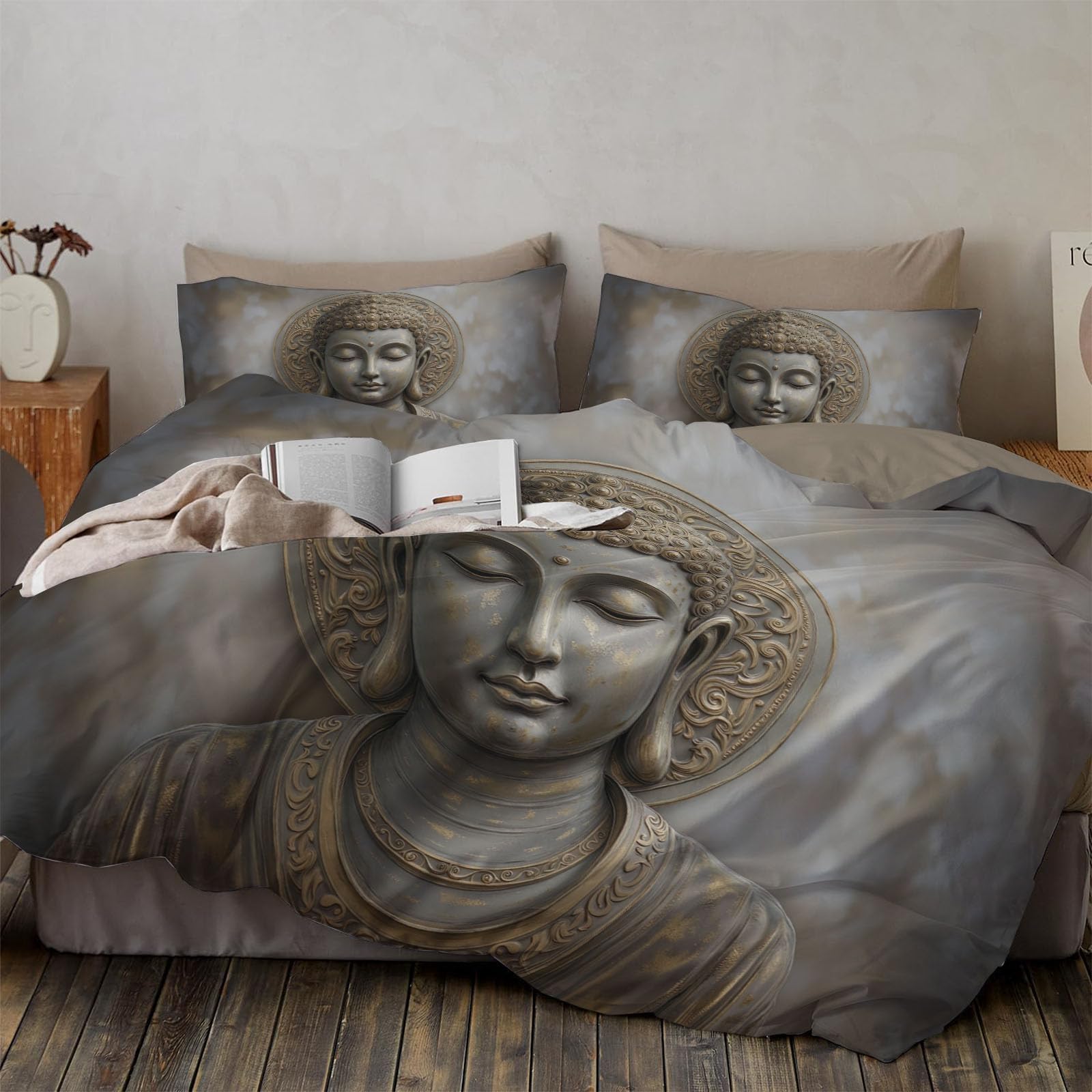 Housse de couette bouddha 200x200 créant une ambiance zen et relaxante dans votre chambre