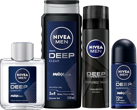 NIVEA MEN Erkek Deep Dimension Tıraş Köpüğü 200 ml + Deep Dimension Duş Jeli 500 ml + Tıraş Sonrası Losyon Deep Dimension 100 ml + Roll on Deodorant Deep Dimension 50 ml