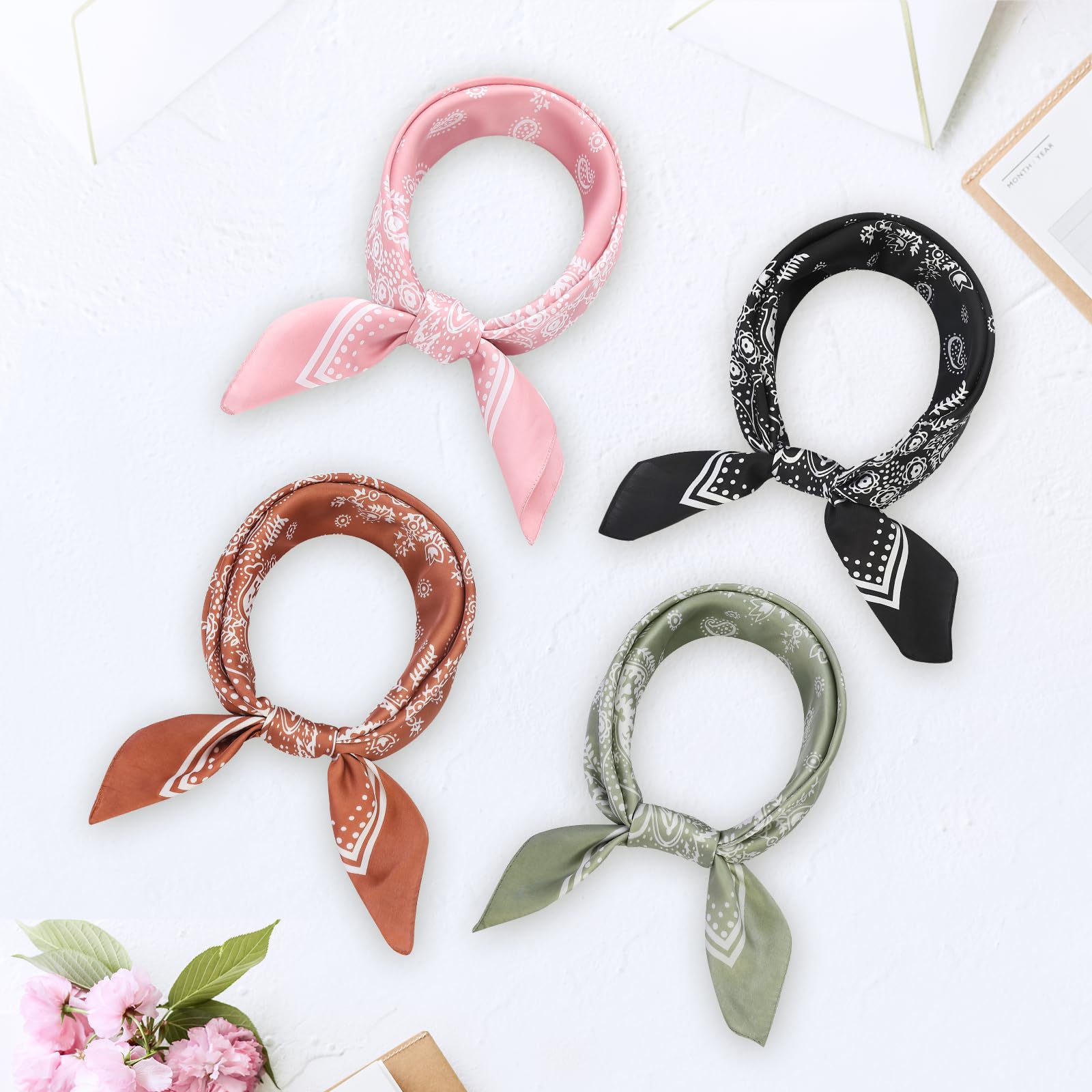 Fishinsea 4 Pcs 27.5'' x 27.5'' Large Bandanas Silk Square Head Scarfs Scarves Bandanas Neck Scarf Bandana for Women Girls