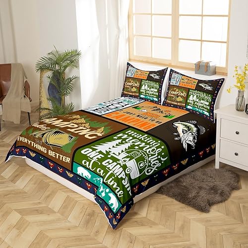 Miniatura 3 de Juego de ropa de cama de campamento para niños, funda de edredón para niños, niñas, adolescentes, dormitorio, funda de edredón de bosque de granja,