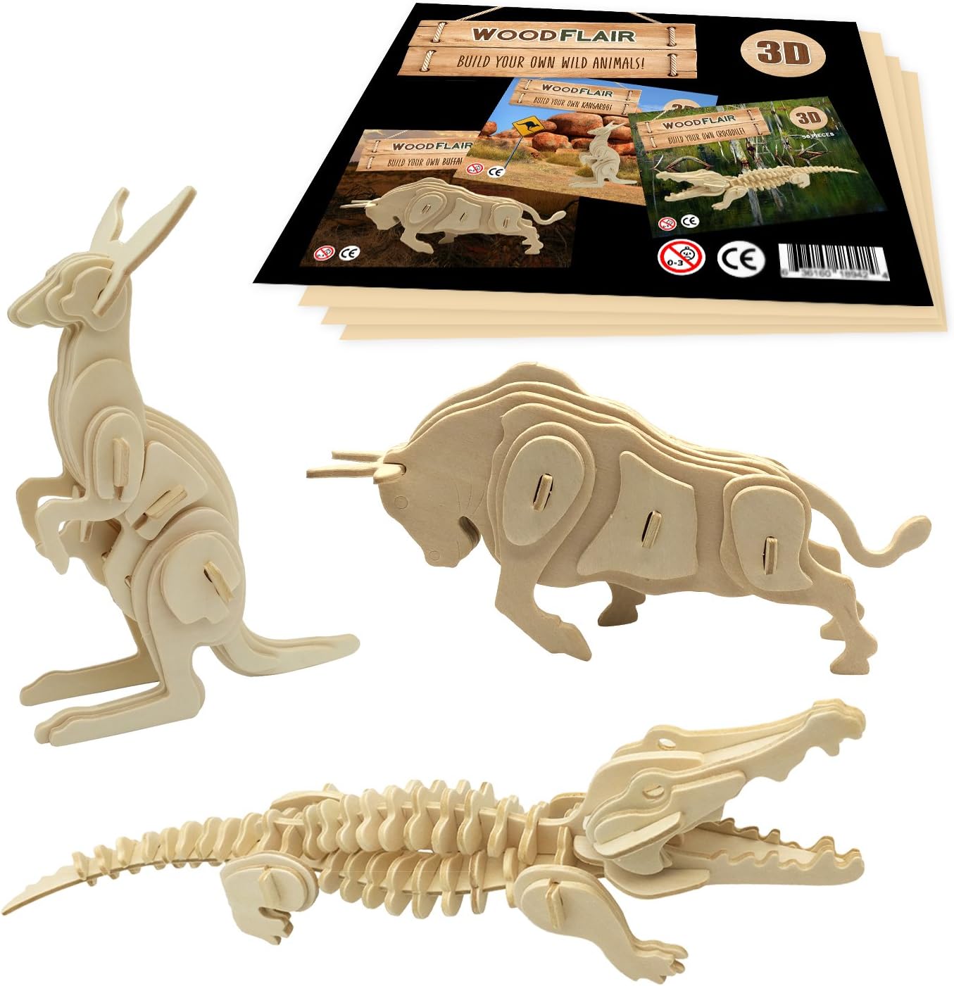 WoodFlair 3D Wooden Puzzle, Set of 3, Wild