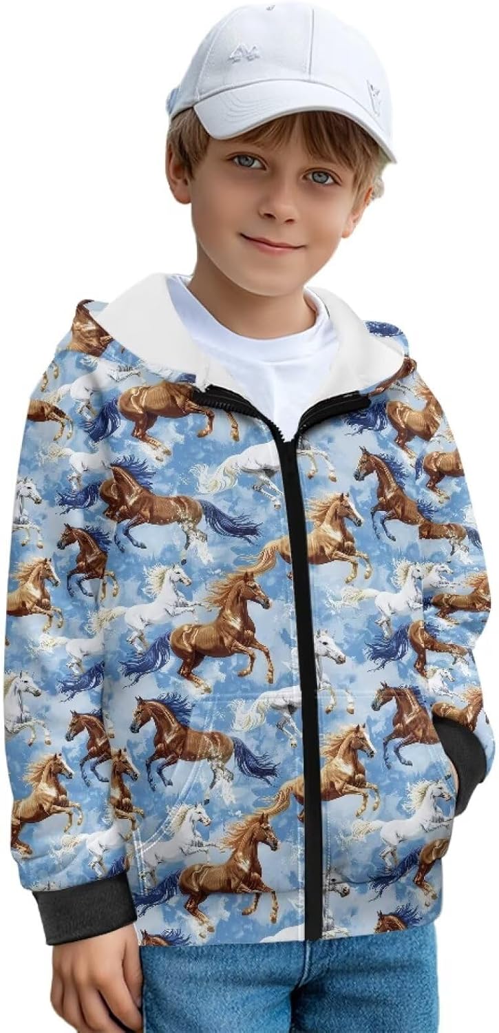 Boys Girls Hoodies 3D Printed Cool Hooded Lightweight 5-14T Hooded Pullover Plush Sweatshirt for Kids