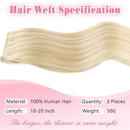 Miniatura 5 de ABH AMAZINGBEAUTY HAIR Extensiones de cabello humano Remy para coser, atadas a mano, doble trama, platino, 1.76 onzas, rubio sucio con reflejos