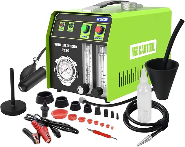 MR CARTOOL T130 Automotive EVAP Smoke Machine, Dual Mode 12V Car Fuel Pipe System Leak Tester Detector with Oil Level and Adjustable Flowmeter for All Vehicles