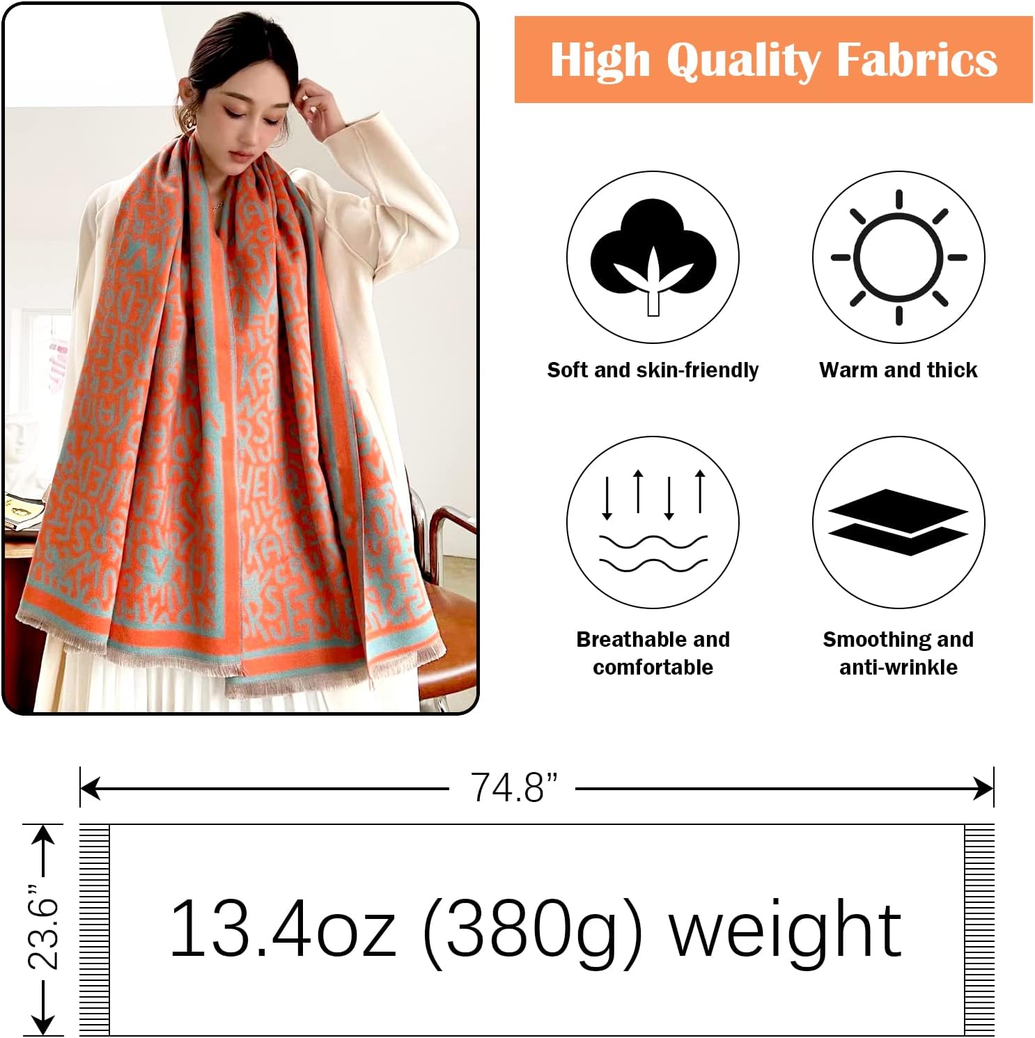 Womens Pashmina Shawls & Wraps Scarf, Cashmere Large Soft Fall Winter Scarves for Wedding Evening Dress - Image 2