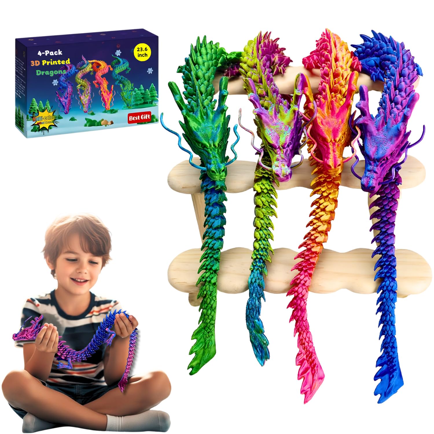 Amazon.com: Joyroud 4 Pack Big 3D Printed Dragons Large 24