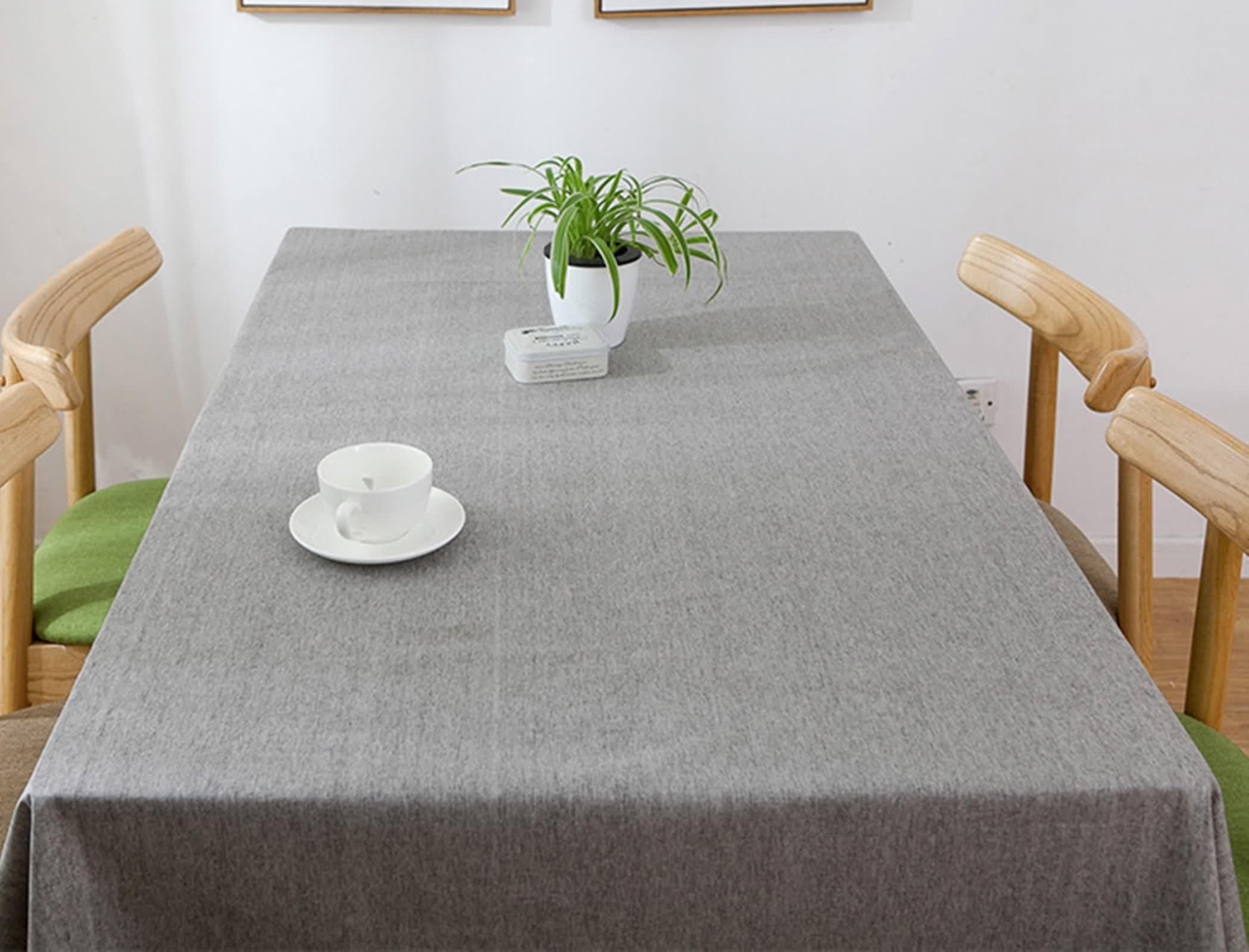 Prostokątny obrus szary, 130 x 220 cm, jednokolorowy, lniany, obrus na wesele, do kuchni, jadalni, ogrodu, na wesela