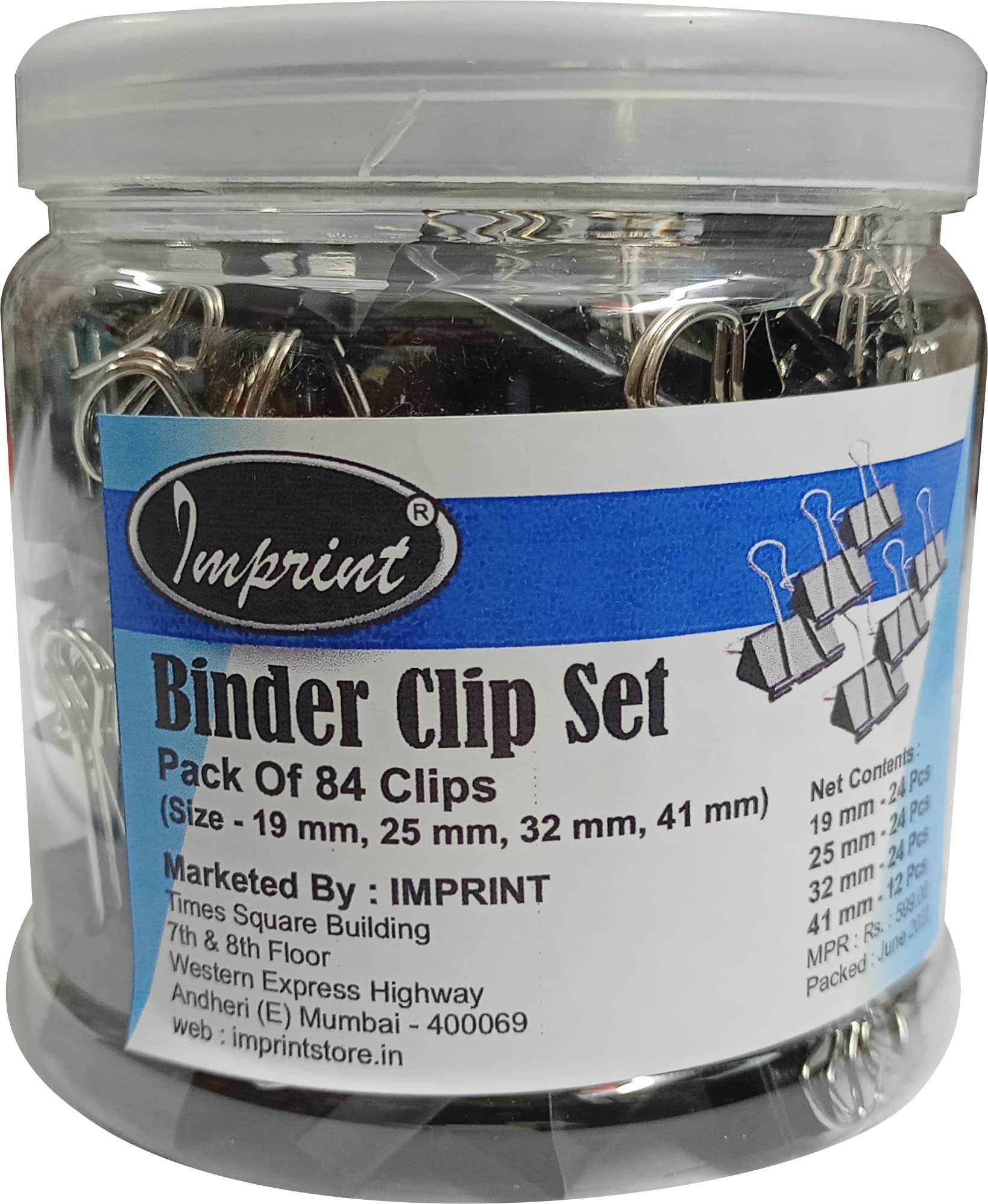 IMPRINT Set di clip per raccoglitore, 84 pezzi, dimensioni 19, 25, 32 e 41 mm, morsetti per raccoglitore, per soddisfare le diverse esigenze di utilizzo, confezionati in un barattolo riutilizzabile