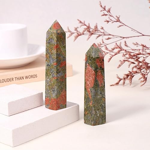 Miniatura 3 de ZHIYUXI Varitas de cristal curativo de Unakita de 3.7-4 pulgadas, torre de cristal hexagonal, piedra de cristal puntiagudo, cristales grandes,
