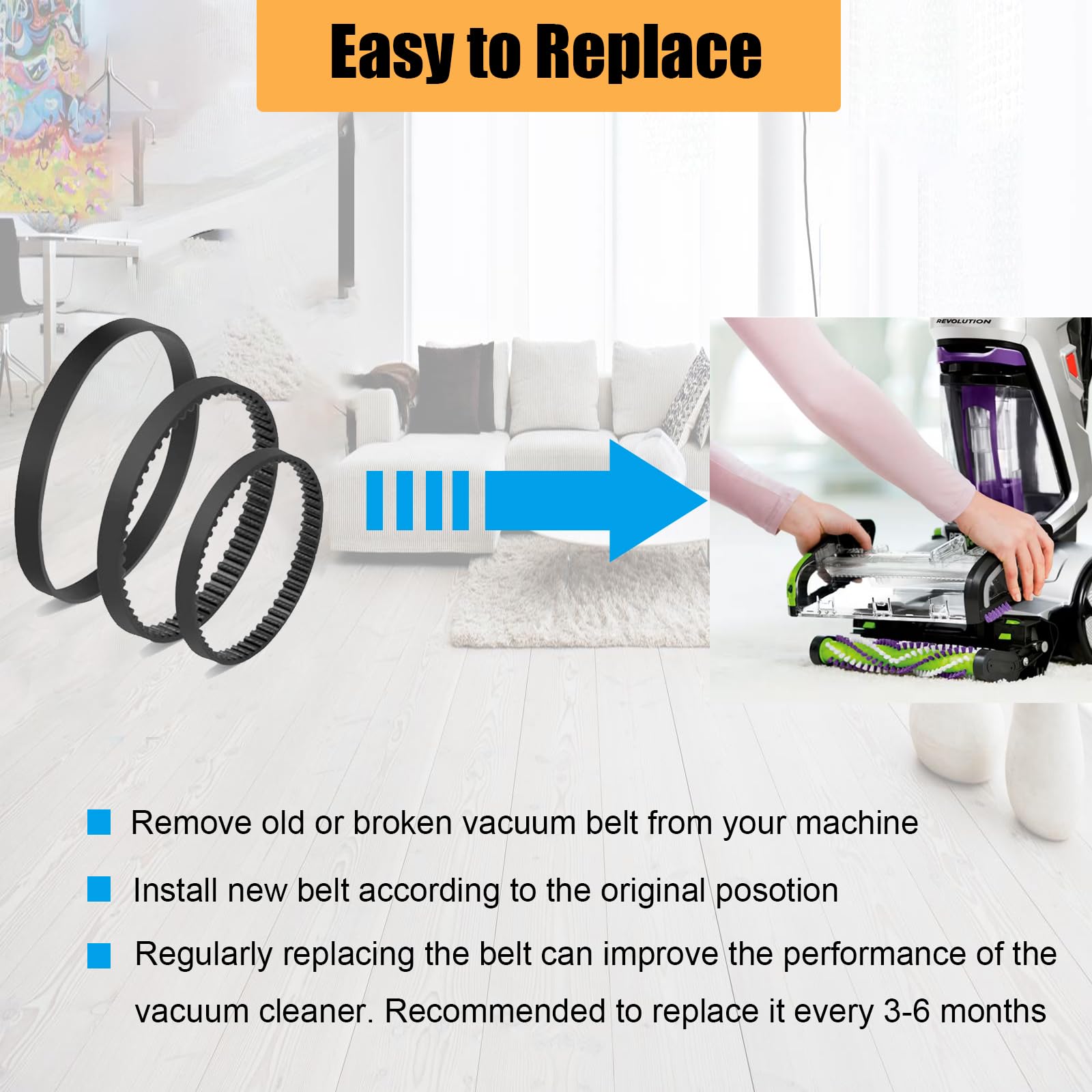 Cinghia di ricambio per aspirapolvere Bissell ProHeat 2X Revolution Pet Pro Carpet Cleaner 1986, 1964, 2007, 2007P, parti di ricambio 1611129, 1611130 e 1606428 (confezione da 3)