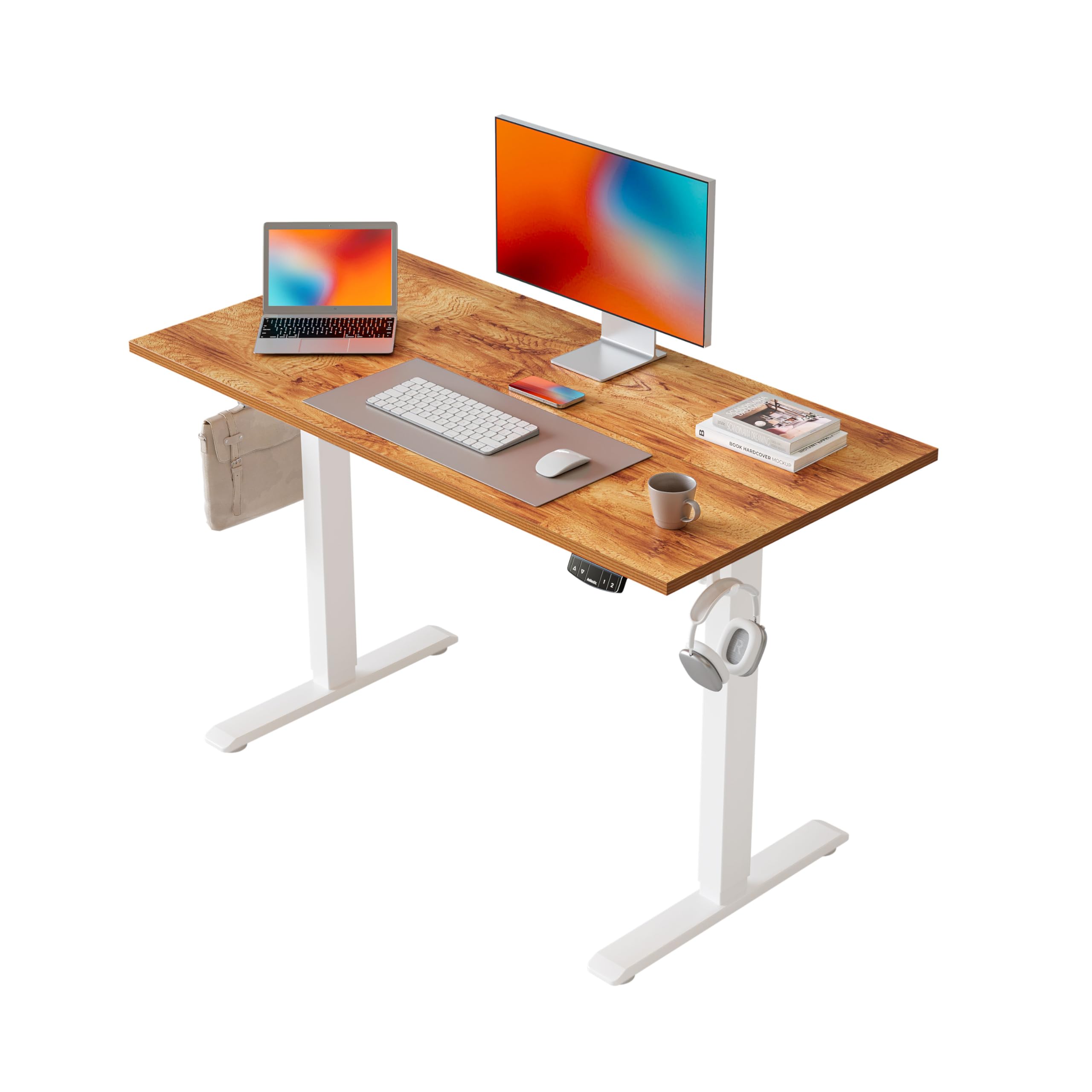 Agilestic Electric Standing Desk, 100 x 60 cm Height Adjustable Sit Stand Desk with Splice Board and Memory Smart Pannel, Home Office Desk, Light Brown — image 1
