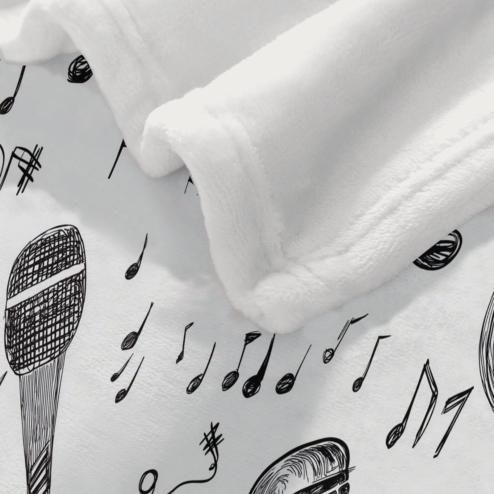 Manta para Sofá Ilustraciones Dibujadas Mano Grafitis Música Notas Musicales 220x240 cm Manta de Franela Extra Suave y Acogedora, Mantas para Cama, Mantas Sherpa Impresión 3D, para Toda Estación