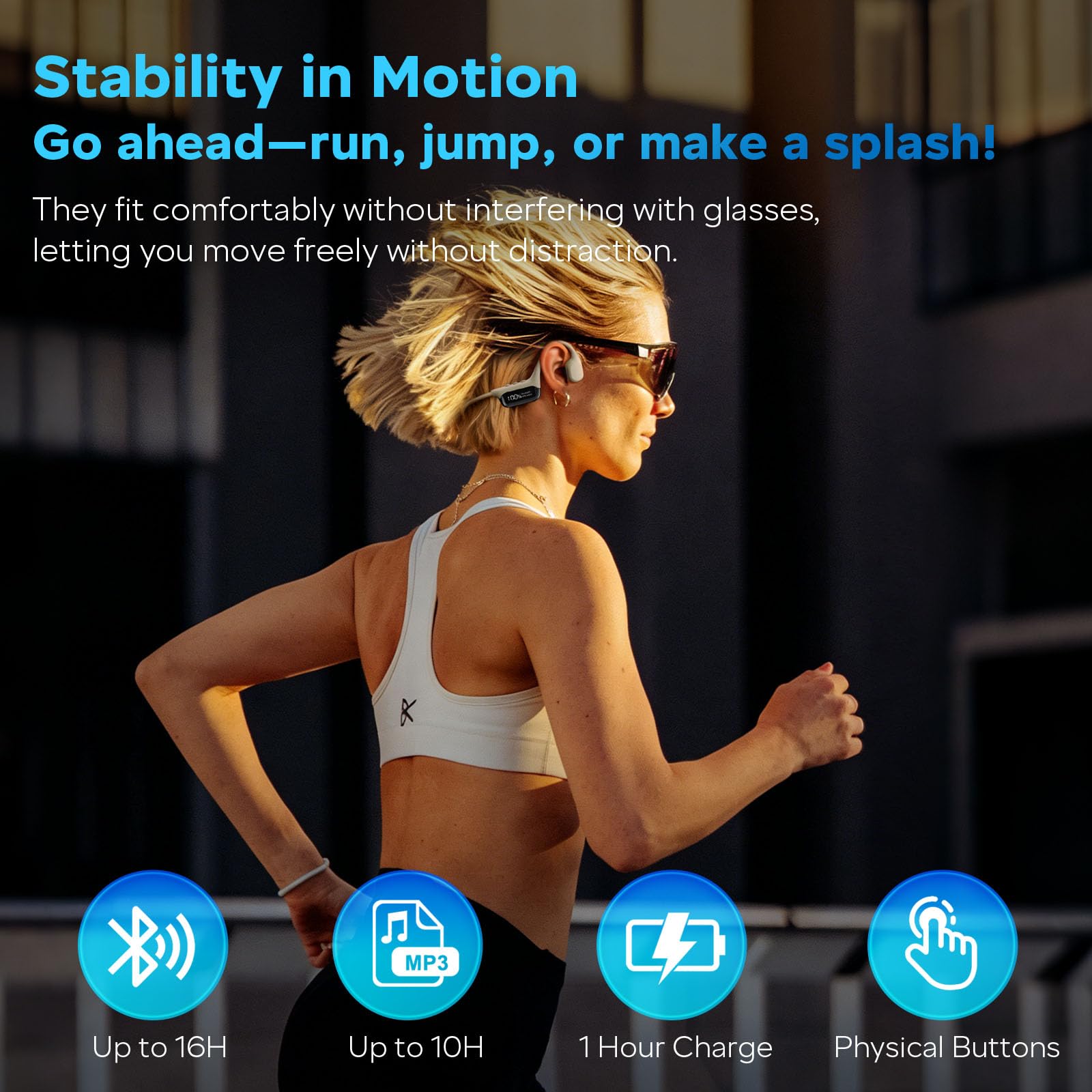 Knochenschall Kopfhörer Schwimmen Bluetooth 5.3, IPX8 Wasserdicht, 32GB MP3 Player, Open Ear Sport Kopfhörer, Bis zu 10 Std, Unterwasser Kopfhörer für Schwimmen, Laufen & Radfahren Blau
