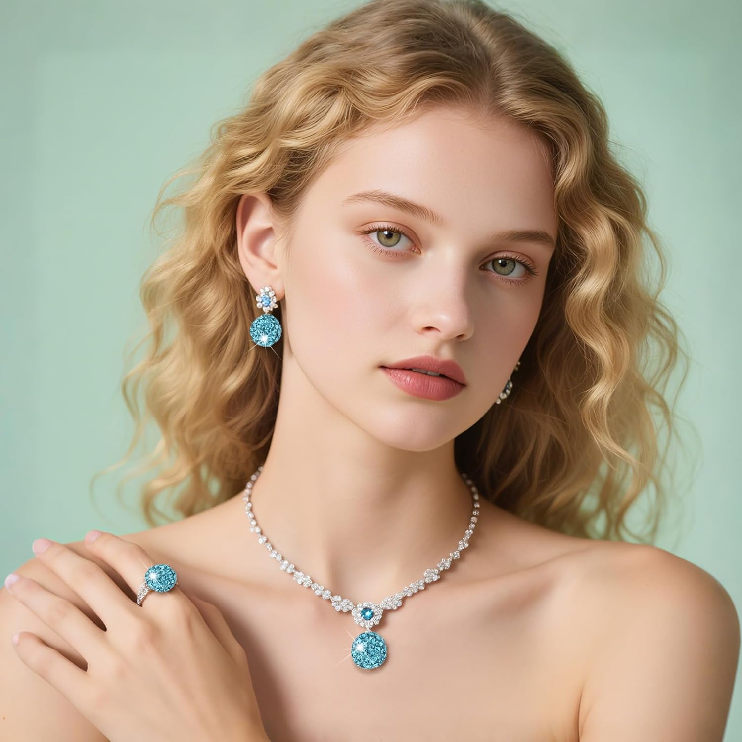 120 Pcs Clay Rhinestone Beads 10mm for Jewelry Making, Bling Sparkle Rhinestone Beads with Elastic String for Bracelet Necklace Earring Jewelry Making (Turquoise) - Image 7