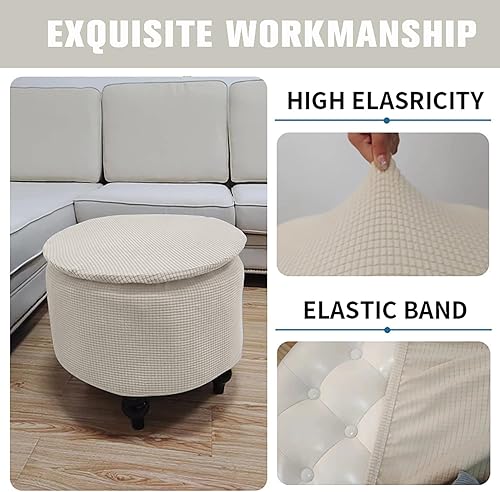 Miniatura 4 de Fundas otomanas de almacenamiento redondas elásticas, otomanas con funda de almacenamiento, fundas para taburetes de almacenamiento con tapa, funda