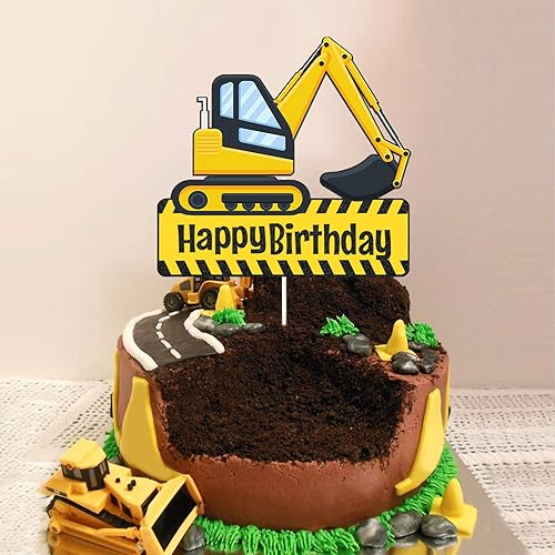Miniatura 3 de Decoración de pastel de feliz cumpleaños para excavadora, decoración de pastel de fiesta de cumpleaños, decoración de fiesta de cumpleaños de camión