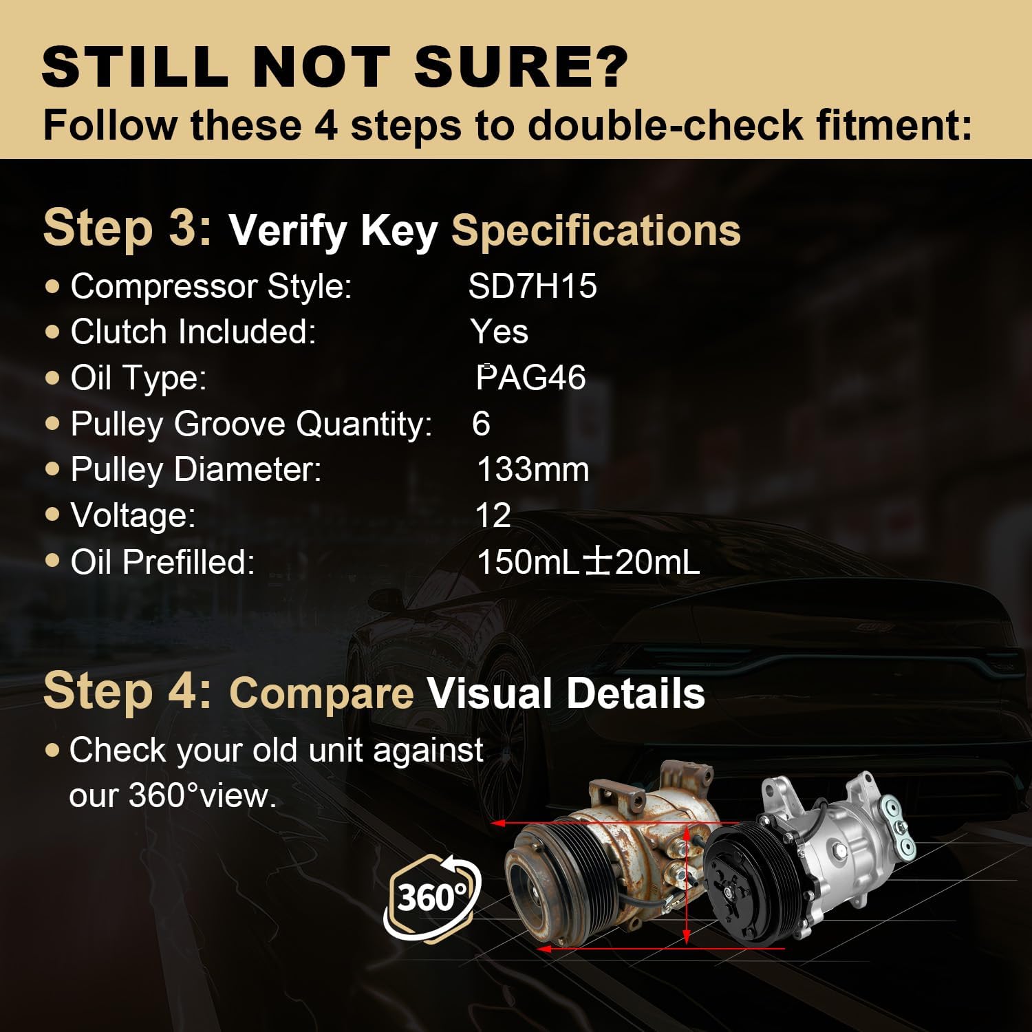 A/C Compressor with Clutch Compatible with Durango 2000-2003 4.7L 5.9L, for Dodge Dakota 2002-2003, for Ram 1500 2500 3500 2002-2003, CO 4854C, 78562, 7410550