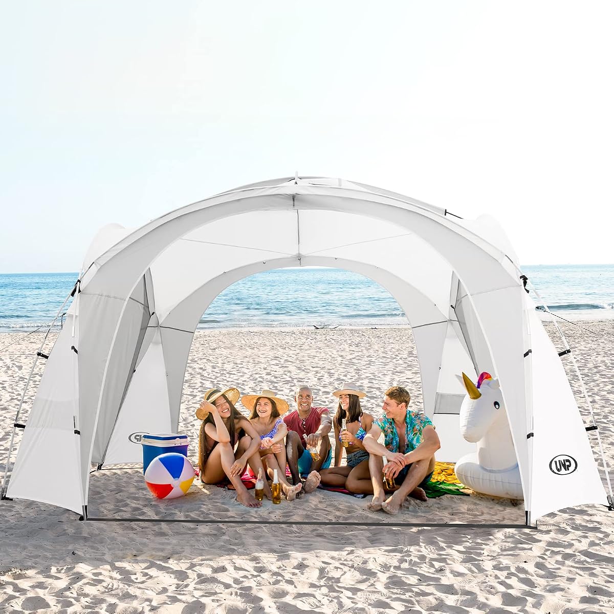 UNP Easy Beach Tent Pop Up Canopy UPF50+ Tent with Side Wall, Ground Pegs, and Stability Poles, Sun Shelter Rainproof, Waterproof for Camping Trips, Backyard Fun, Party Or Picnics