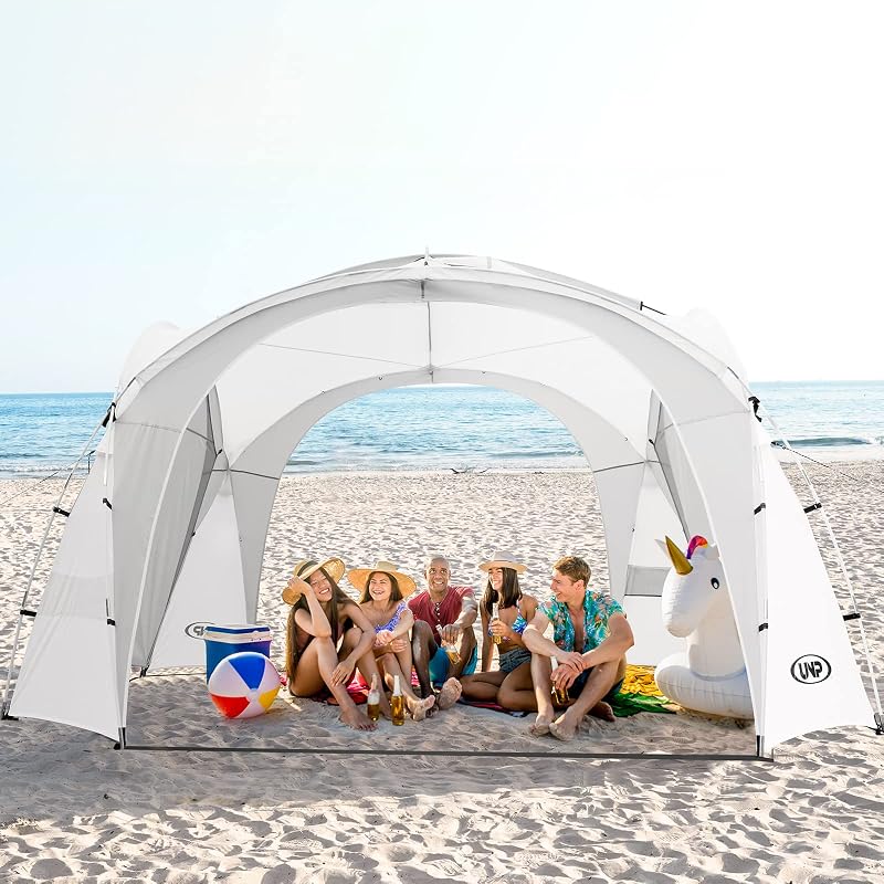 UNP Easy Beach Tent Pop Up Canopy UPF50+ Tent with Side Wall, Ground Pegs, and Stability Poles, Sun Shelter Rainproof, Waterproof for Camping Trips, Backyard Fun, Party Or Picnics