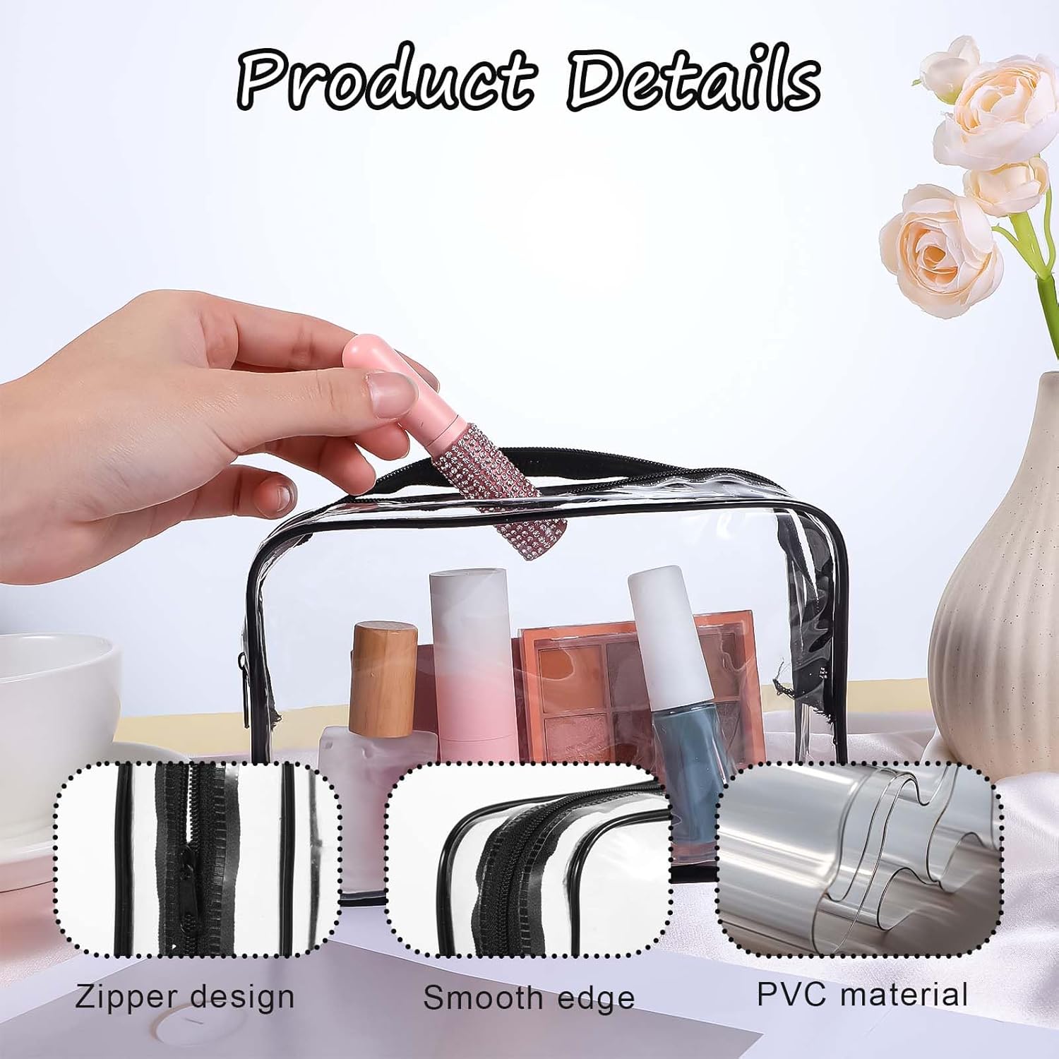 24 Pack Clear Makeup Bag, Waterproof Toiletry Bags, PVC Makeup Bags for Women, Organizer Case with Zipper for Travel Bathroom (Black) - Image 3