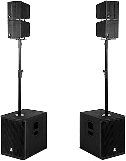 PRORECK Stage 1260 8000W P.M.P.O Stereo/Mono PA Speaker System, 4 Line Array Speakers, Dual 12'' Subwoofer with 4 DSP Presets, TWS Bluetooth, for Party/DJ/Wedding/Meeting