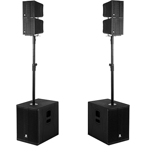 PRORECK Stage 1260 8000W P.M.P.O Stereo/Mono PA Speaker System, 4 Line Array Speakers, Dual 12'' Subwoofer with 4 DSP Presets, TWS Bluetooth, for Party/DJ/Wedding/Meeting