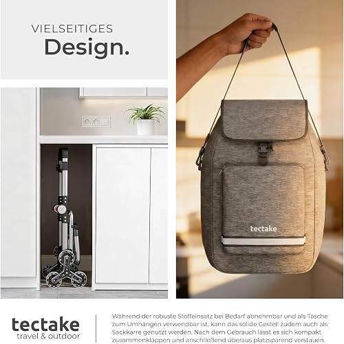 tectake® 56L Shopping Trolley on Wheels with 3-in-1 Function as Grocery Trolley, Shoulder Bag & Sack Truck, Folding Shopping Cart with Aluminium Frame, Stair-Climbing Wheels & Cooler Bag - Grey - 8