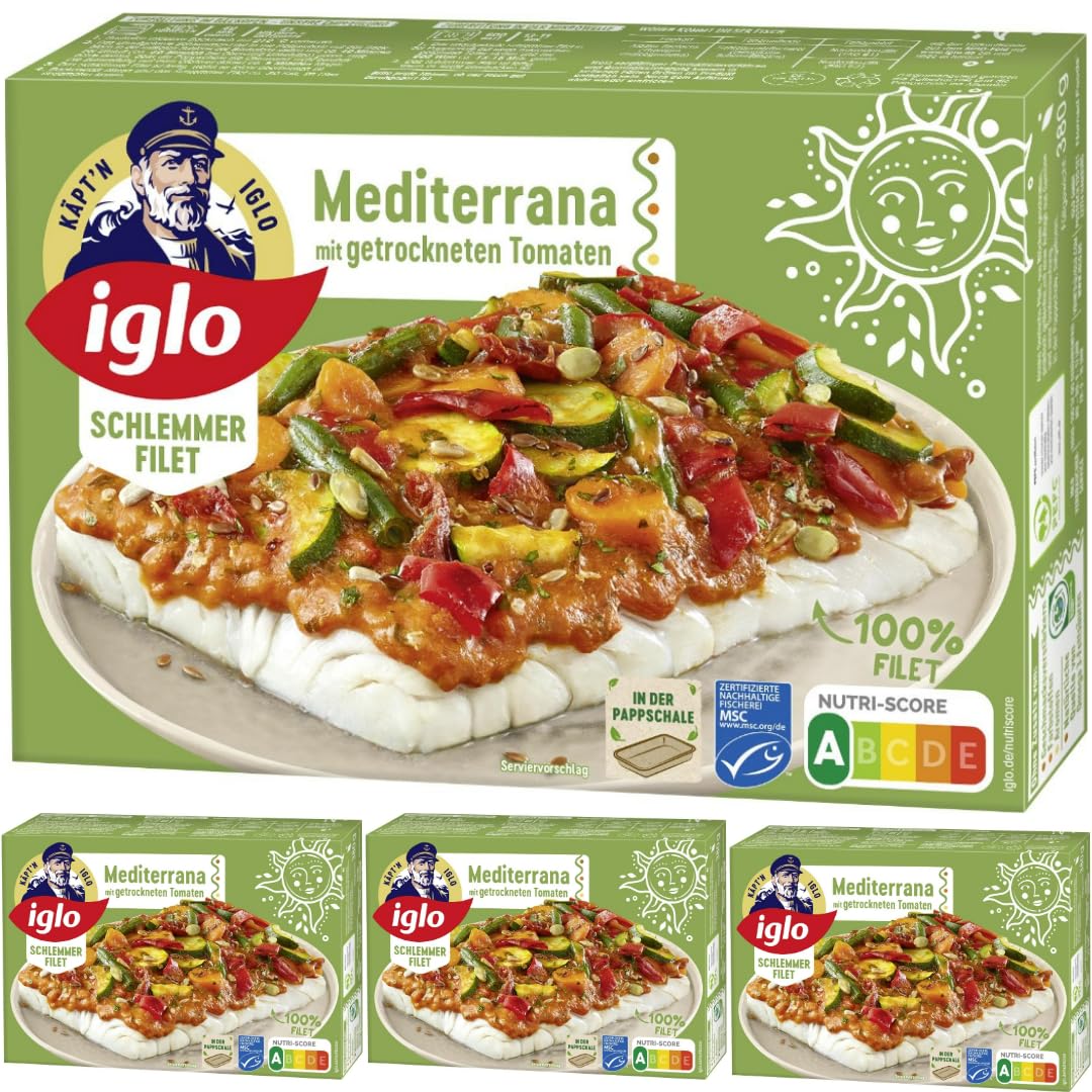 Iglo Schlemmer Filet Mediterrana mit getrockneten Tomaten Fisch-Filets 380 Gramm, 4 Er